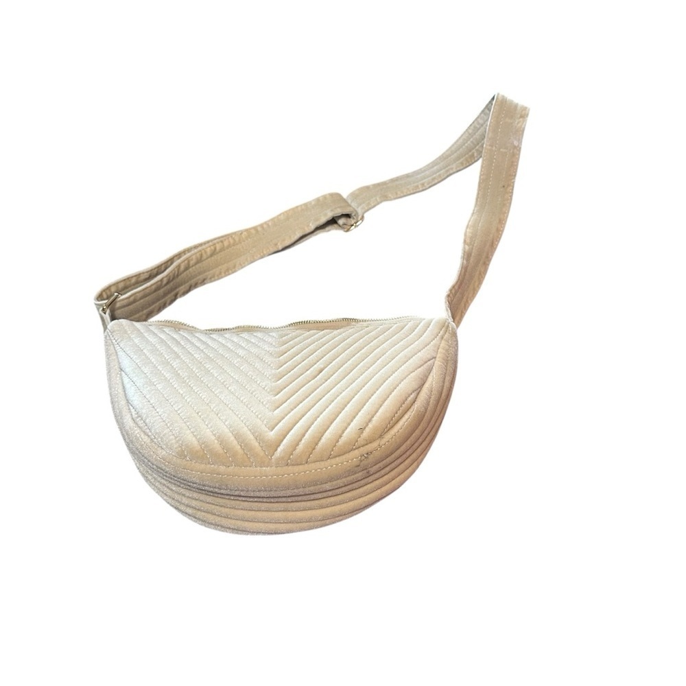 Anthropologie Cream Quilted Velvet Crossbody Bag